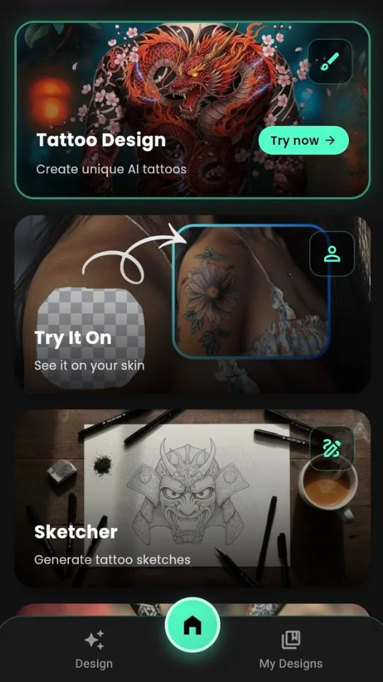 INKAI AI Tattoo Generator app preview showing tattoo design results