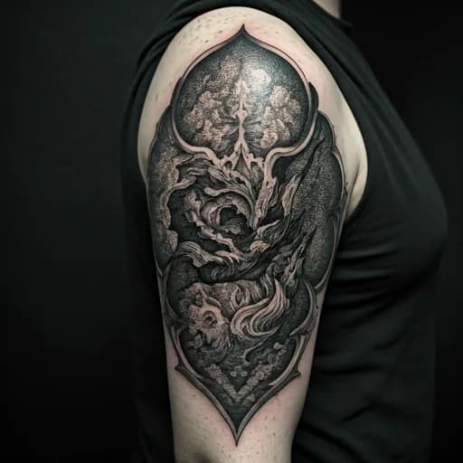 Blackwork surrealism AI tattoo concept