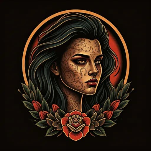 Neo-traditional tattoo style AI generated design